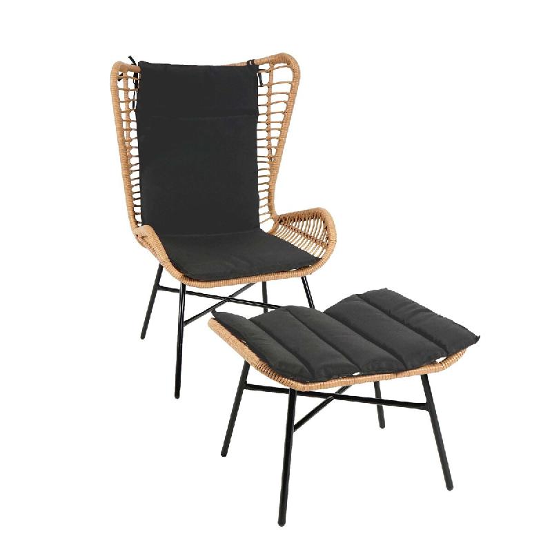 Mendler Poly-Rattan Set HWC-G17b, Balcon Set Garniture de jardin chaise+tabouret fauteuil, corde ~ naturel, coussin anthracite - marron plastique 7631_0