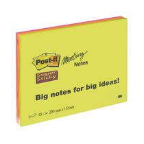 NOTES UNIES COULEURS NÉON SUPER STICKY POST-IT 203 X 152 MM - BLOC DE 45 FEUILLES - LOT DE 12
