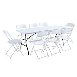 Oviala Business Ensemble table et chaises pliantes de jardin - 8 places 180cm Blanc - Oviala - blanc plastique 103338_0
