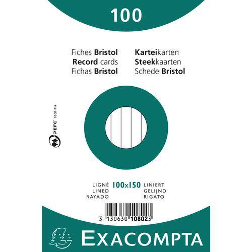 PAQUET 100 FICHES BLANC BRISTOL LIGNÉ NON PERFORÉ 100X150MM - EXACOMPTA