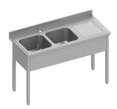 Plonge adossée avec 2 bacs à gauche sans étagère 1400x700x900 mm à ... - P934577140_0