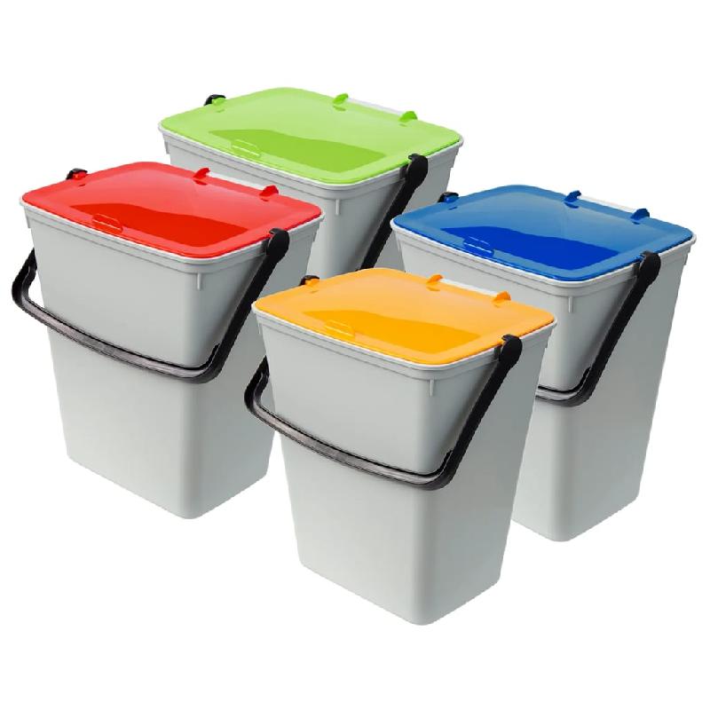 Poubelles tri sélectif avec couvercles colorés - 4 pièces en polypropylène - 60 litres - Réf : 02_0006051_0
