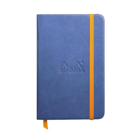 RHODIARAMA CARNET REMBORDÉ RIGIDE 9X14 CM 192 PAGES LIGNÉ PAPIER IVOIRE 90G FERMETURE ÉLASTIQUE - SAPHIR
