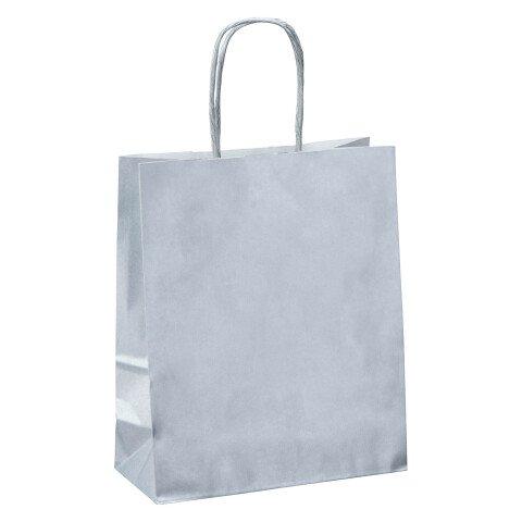 SACS BOUTIQUE KRAFT ARGENT POIGNÉES TORSADÉES 22 X 18 X 8 CM - 50 SACS