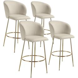 TecTake GmbH tectake Chaise de bar avec dossier LUANA aspect velours - crème/or, Lot de 4 - 405866 - beige polyester 405866_0