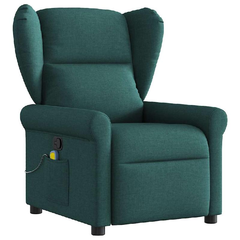 VidaXL Fauteuil de massage inclinable Vert foncé Tissu Modèle Zelmora - 8721158336781_0