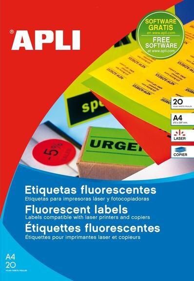 Apli 015075 Lot de 280 Etiquettes laser/copieur 99,1 x 38,1 mm Rouge Fluo - 8410782150756_0