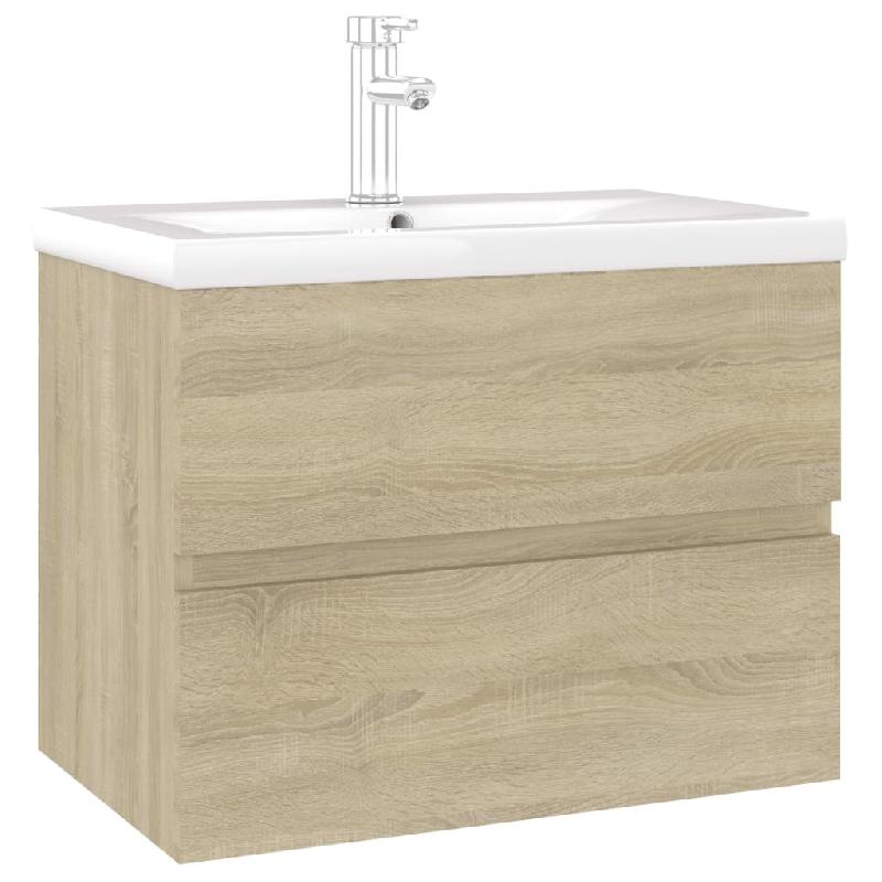 Armoire d'évier avec lavabo intégré - 60 x 38,5 x 45 cm - Chêne sonoma - Aggloméré - Avec robinet et trop-plein_0