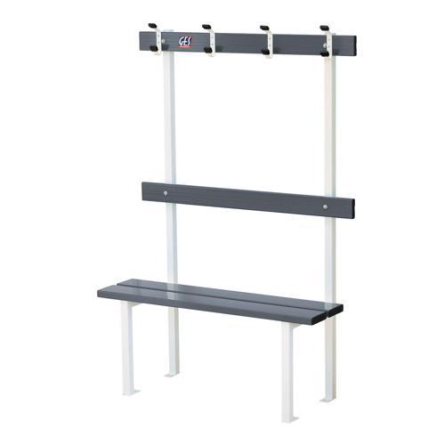 BANC VESTIAIRE SUR PIEDS AVEC PORTE-PATÈRES LONGUEUR GES ASSISE ALU