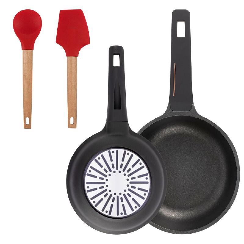 BERGNER - Jeu de poêles Ø20/24 cm en aluminium moulé compatible induction avec jeu de 2 ustensiles de cuisine EXCALIBUR - PK9565_0