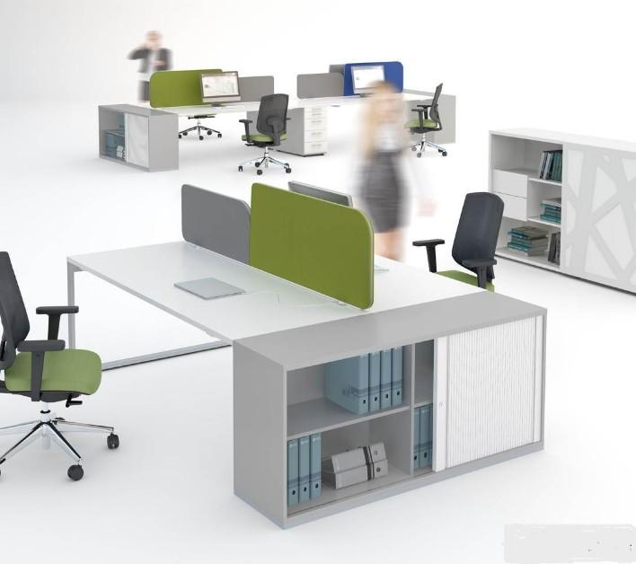 Bureau Bench Ogi Q avec meuble de rangement - MDD - Blanc, Chêne Canadien_0