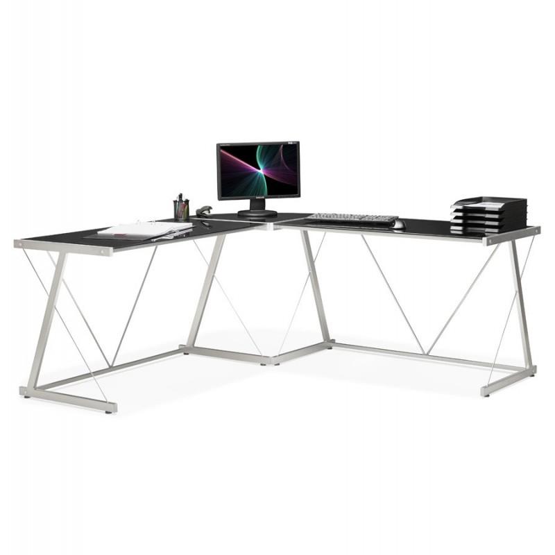 Bureau d'angle en verre - Lize 180 cm noir - Paris Prix, modulable et design_0