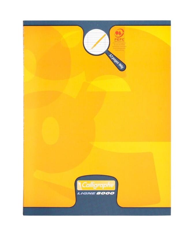 Calligraphe Lot de 20 Cahier Ligne 8000 17x22, 32p./16 feuilles 90 g/m² piquées, couv. Vernis UV jaune, Séyès 2,5mm - 3210331087022_0