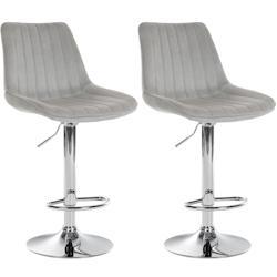 Décoshop26 - Lot de 2 tabourets de bar réglable en hauteur pivotant à 360° assise en velours gris couture verticale pied métal 10_0004427 - gris_0