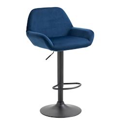 Décoshop26 - Tabouret de bar en velours rembourré bleu base trompette métal noir mat TDB10419 - bleu 3000458069601_0