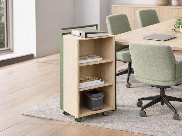 Desserte sur roulettes Extenso Clen ? Caisson de service H100, tablettes réglables, finitions au cho_0