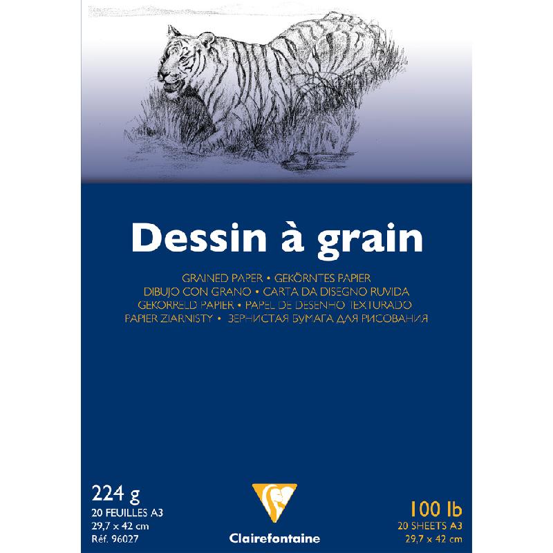 DESSIN À GRAIN BLOC COLLÉ 20F A3 224G - BLANC - LOT DE 5