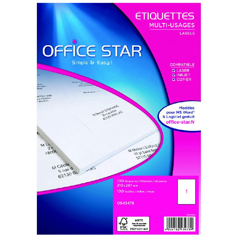 ETIQUETTES ECOLOGIQUES MULTI-USAGES AVERY - 210 X 29,7 MM - 100 PLANCHES A4 - BLANCHES - PAQUET DE 100