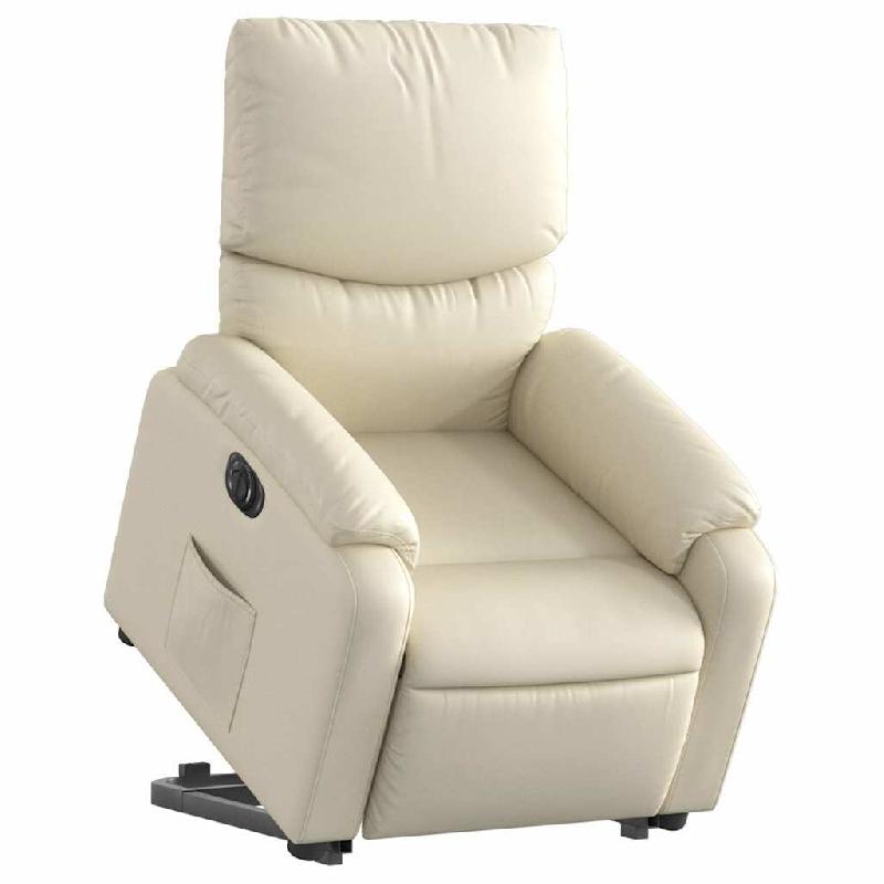 Fauteuil inclinable électrique crème similicuir Modèle Isaline - 8721012173897_0