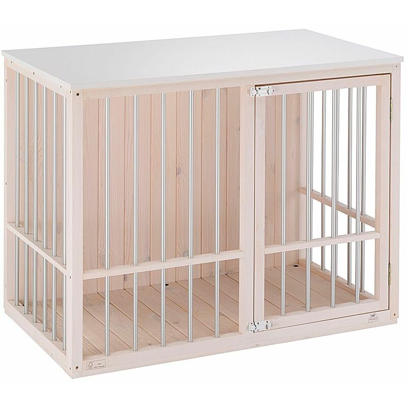 DOG FORT NICHE D'INTÉRIEUR EN BOIS FSC AVEC BARRES EN ALUMINIUM. VARIANTE DOG FORT - MESURES: 100.5 X 59 X H 82.5 CM - BLANC - BLANC - FERPLAST