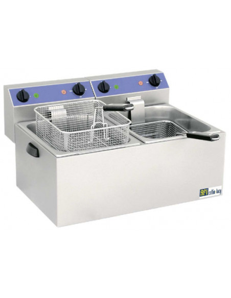 Friteuse professionnelle électrique à poser - 2x8 Litres - SF88M - Inox avec cuve amovible et résistances démontables_0