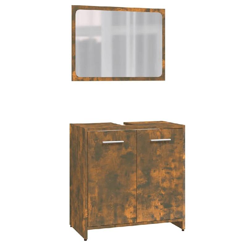Helloshop26 - Meuble de salle de bain avec miroir élégant espace de rangement 60 x 33 x 61 cm en bois d'ingénierie chêne fumé 02_0048180 - Bois m_0