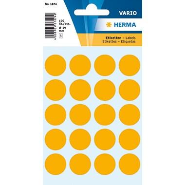 HERMA 100 pastilles adhésives coloris orange fluo, Ø 19 mm (5 feuilles 9x16 / cdt) - 1874_0