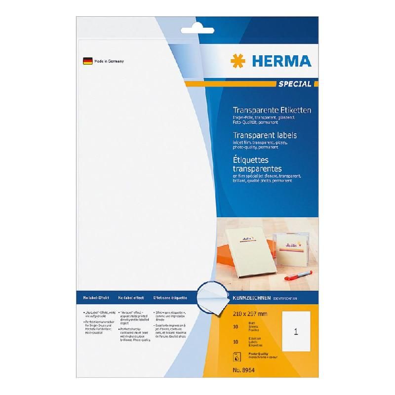 HERMA ETIQUETTES TRANSPARENTES HERMA - 21 X 29,7 MM - BOÎTE DE 10 ÉTIQUETTES