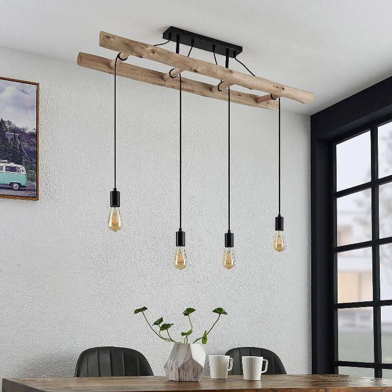 LINDBY HOSANNA PLAFONNIER AVEC BOIS, À 4 LAMPES