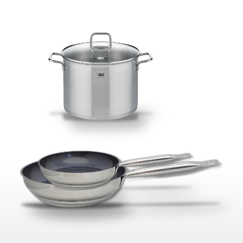 Lot 2 Poêles céramique 24/28cm & Faitout 26cm Elo Profi Therm Platinum - gris inox 3176239952360_0