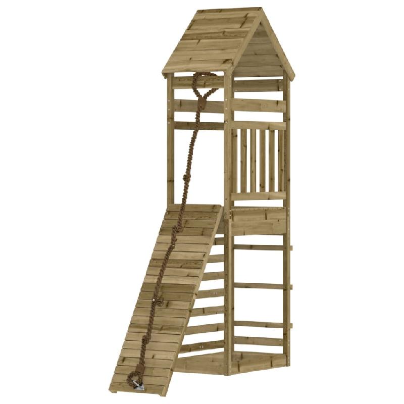 Maisonette de jeu en bois de pin imprégné - avec mur d'escalade, bac à sable et plateforme 55x175x264 cm - Modèle 02_0004854_0