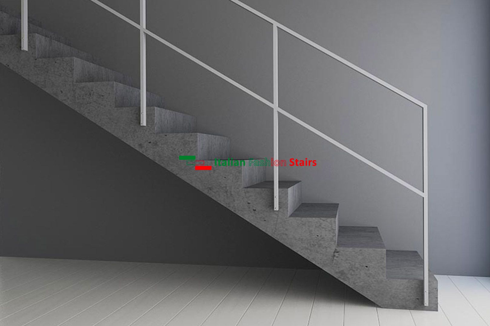 Metal - garde-corps - italian fashion stairs - caractérisé par poteaux, main courante et plat (ou plats) intermédiaire en métal tubulaire, rectangulaire_0