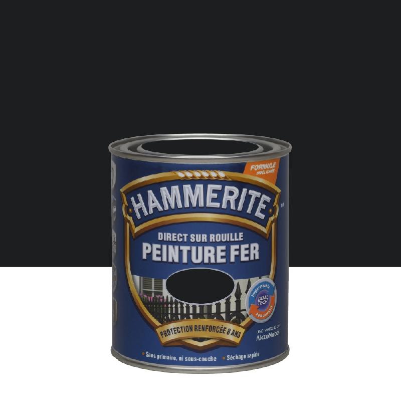 Peinture fer extérieur HAMMERITE - Noir brillant 0.75L - Direct sur rouille - Technologie Dualtech - RAL 9005_0