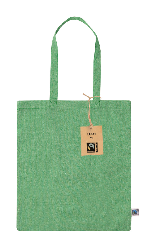 Sac shopping en coton recyclé Fairtrade - 100% coton équitable - 120 g/m² - anses longues - couleur verte_0
