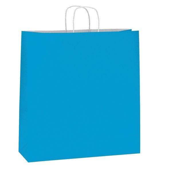 Sac kraft turquoise 36x12x41cm avec poignées torsadées - par 50 - Bonne résistance au transport_0