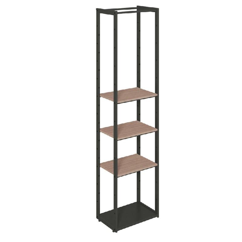 Structure Cage noir base métal 60x40x240cm 3 tablettes noyer_0
