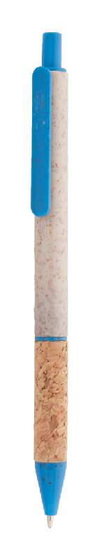 Stylo bille écologique en paille de blé avec grip en liège naturel - Encre bleue - Couleur bleu_0