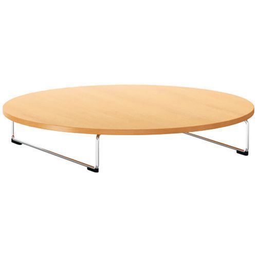 TABLE BASSE LOGGIA PIED ARCHE CHROMÉ PLATEAU CHÊNE Ø 110 CM - VS