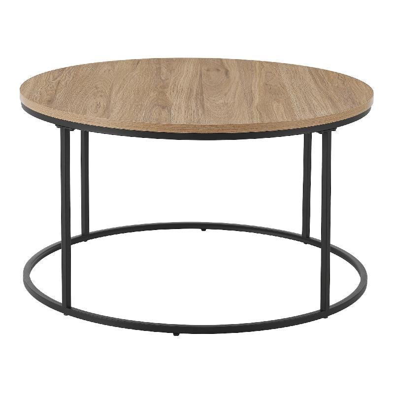 Table basse ronde - diamètre 80 cm - noir et effet bois - modèle 03_0008451_0