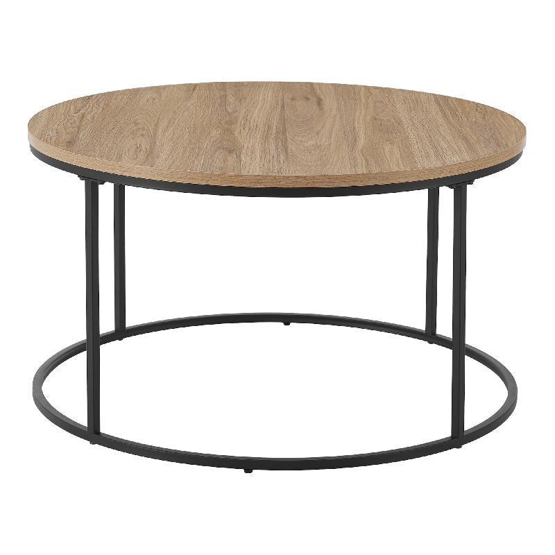 TABLE BASSE RONDE DIAMÈTRE 80 CM NOIR ET EFFET BOIS 03_0008451_0