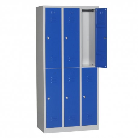 Vestiaire bi-places 6 cases - acier robuste, peinture époxy, dimensions H180xL90xP50cm_0
