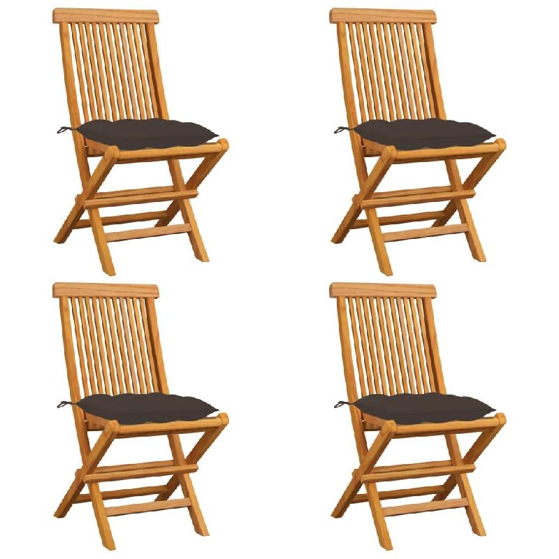 VidaXL Chaises De Jardin Et Coussins Taupe Lot De 4 Bois Teck Massif - gris 3062591_0
