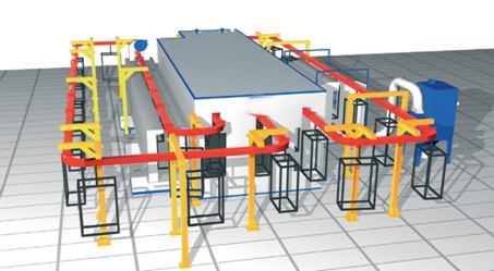 Ligne de poudrage automatique - cabine PVC, pistolets automatiques, tunnel de traitement et cuisson_0