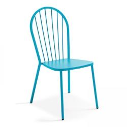 Oviala Business - Chaise bistrot en métal bleu acier avec finition époxy anti-rouille et empilable - Modèle Honfleur 106488_0