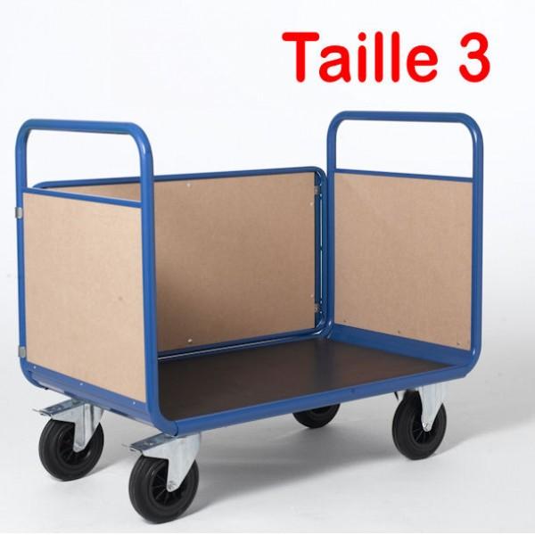 Chariot manuel 3 côtés en bois - Longueur 1300 mm - Charge maximale 500 kg - Roues 200 mm - Marque Rolléco_0