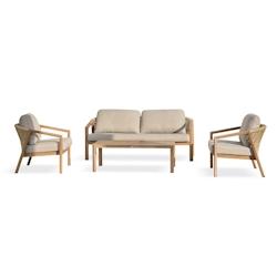 DCB GARDEN Salon bas de jardin 5 pl en aluminium imitation bois, coussins gris - GOYA - marron GOYA-S3-W-GRIS_0