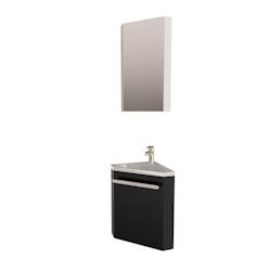 MOB-IN Ensemble lave-mains d'angle SKINO noir + vasque + armoire de toilette - 3701606502994_0