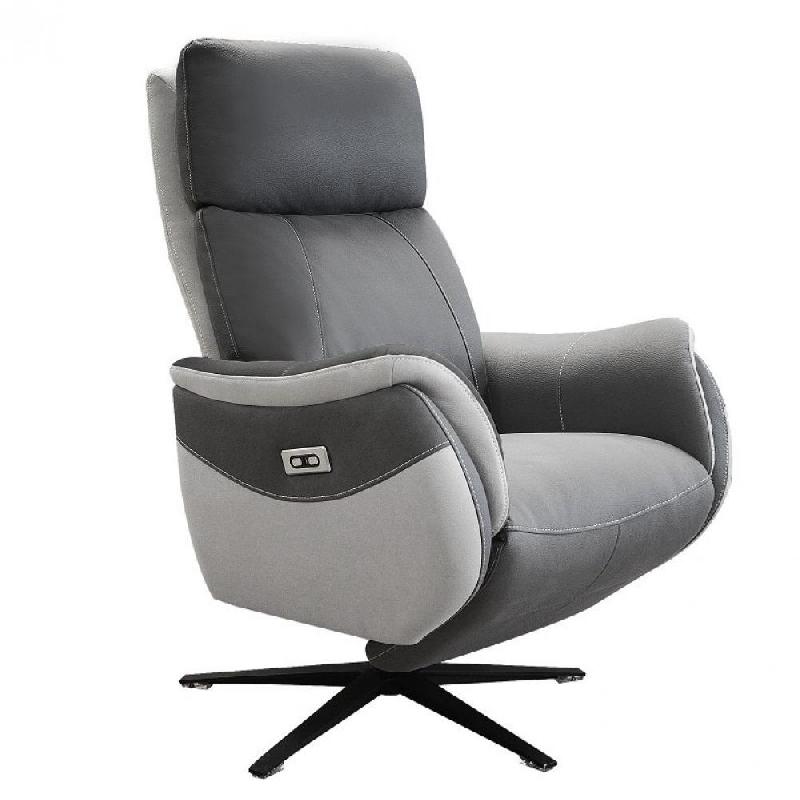Fauteuil relax électrique Cabries - Bi-moteur - Microfibre bicolore Gris plomb/Perle - Piètement étoile métal noir pivotant_0