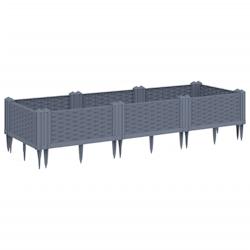 Helloshop26 - Jardinière bac lit surélevé plantes fleurs terrasse jardin avec piquets 125 x 40 x 28,5 cm PP gris 02_0038186 - 3000214127224_0