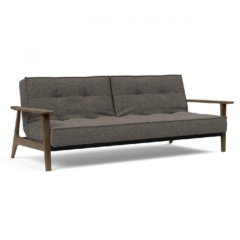 INNOVATION LIVING  CANAPÉ LIT DESIGN SPLITBACK FREJ CONVERTIBLE 115*210 CM CHÊNE FUMÉ TISSU FLASHTEX DARK GREY_0